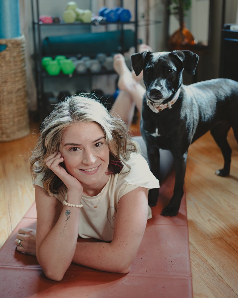 Heather on her mat with Minnie